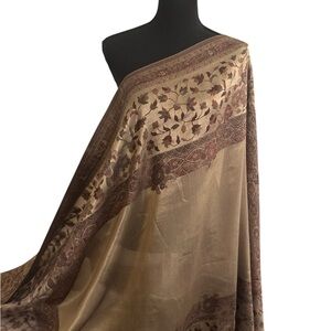 Moonlight  Elegant Brown Floral Pashmina Shawl